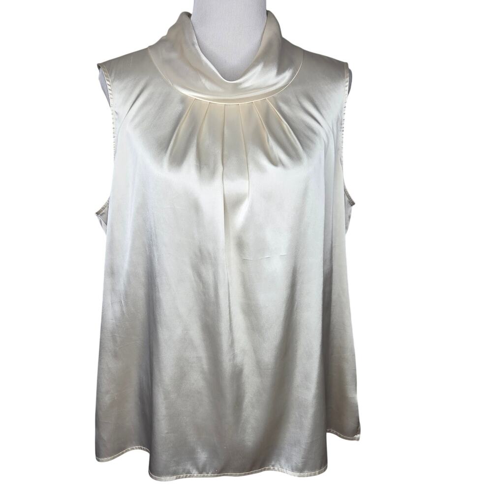Chicos Ivory Satin Sleeveless Cowl Neck Blouse Top Cream Career Size 3 XL